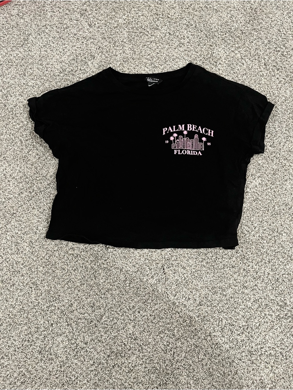 New Look Black Crop Tee with Pink Palm Beach Florida Graphic